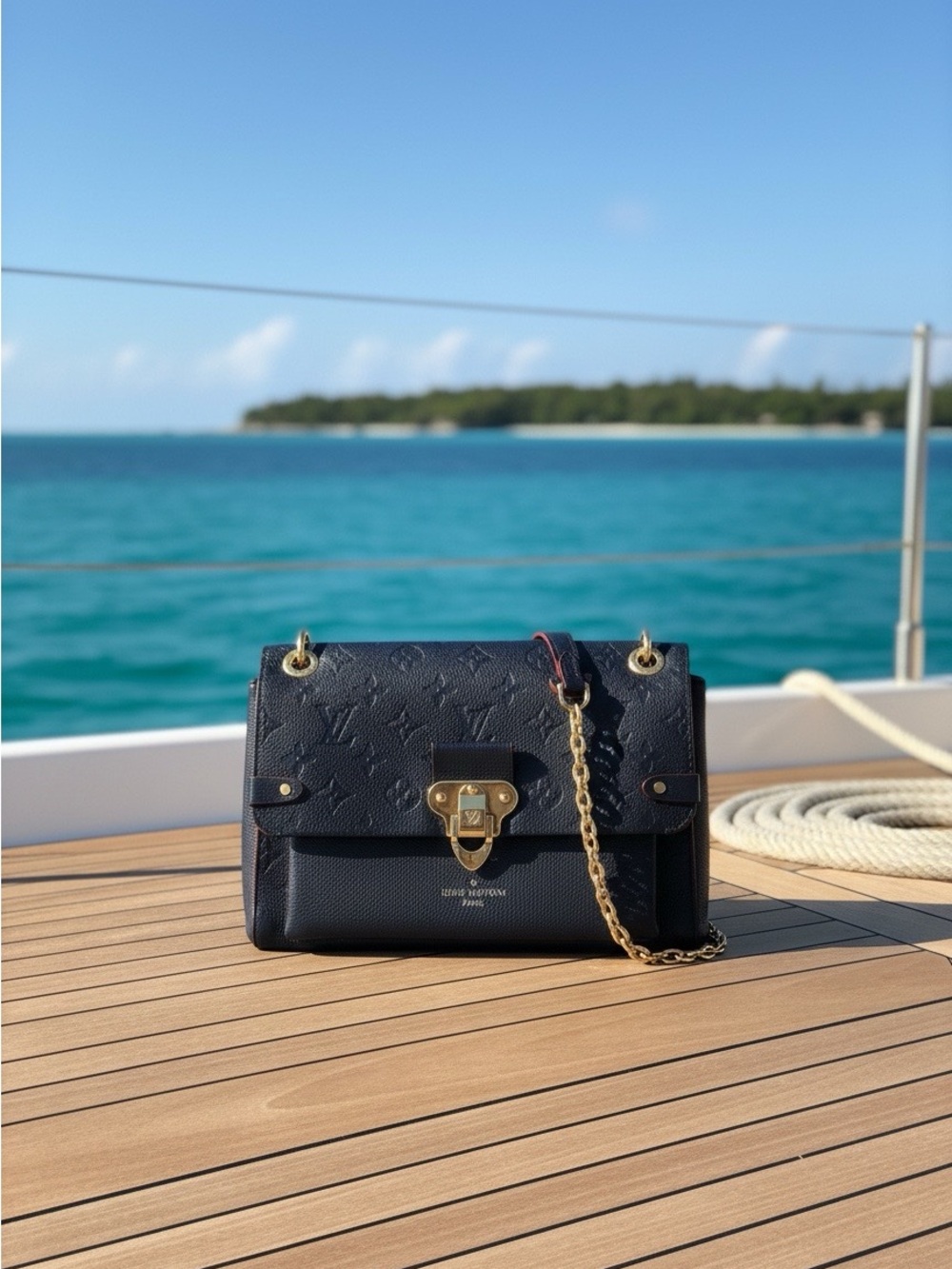 Louis Vuitton Vavin PM handbag crafted from Monogram Empreinte leather in Navy